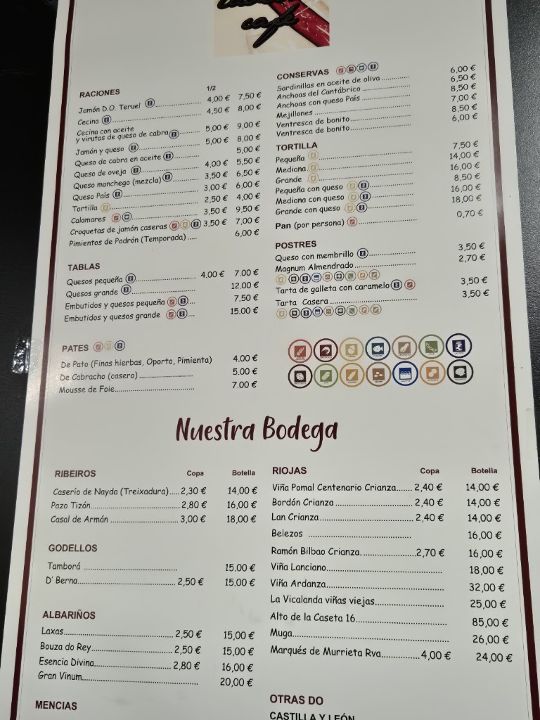 Taberna Cafe — Carta