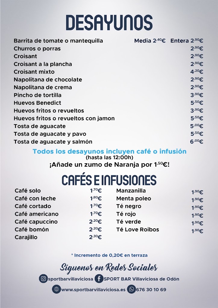 SPORT BAR Villaviciosa de Odon — Carta