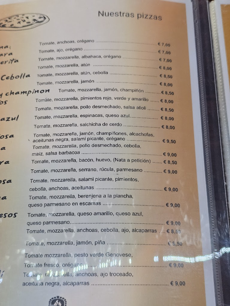 Bar Pizzeria L'Appetitosa — Carta