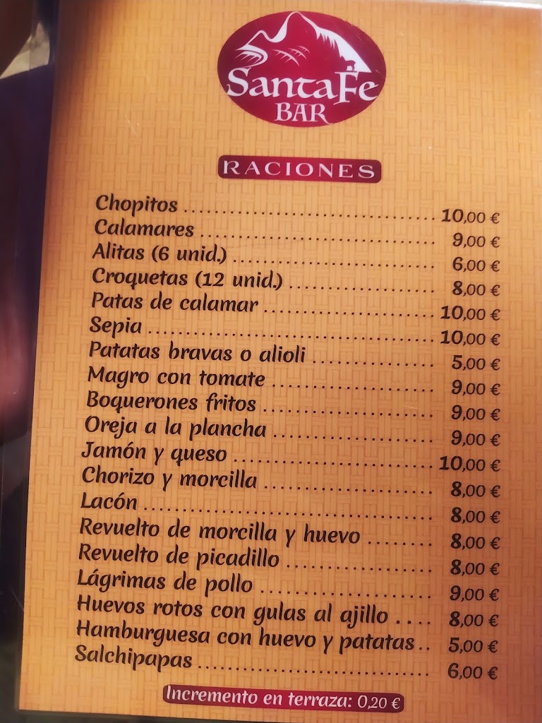 Bar Santa Fe — Carta