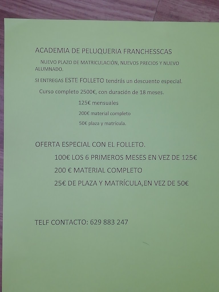 Peluqueria FRANCHESSCA'S y academia de peluqueria!!! — Carta