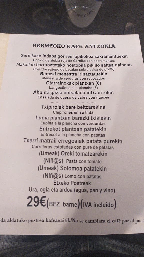 Bermeoko Kafe Antzokia — Carta