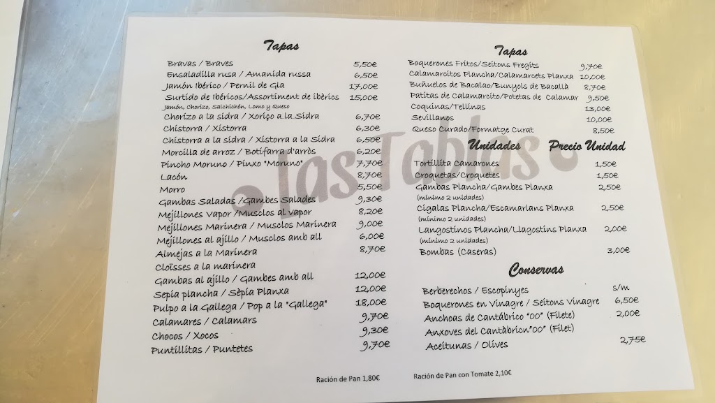Las tablas del port — Carta