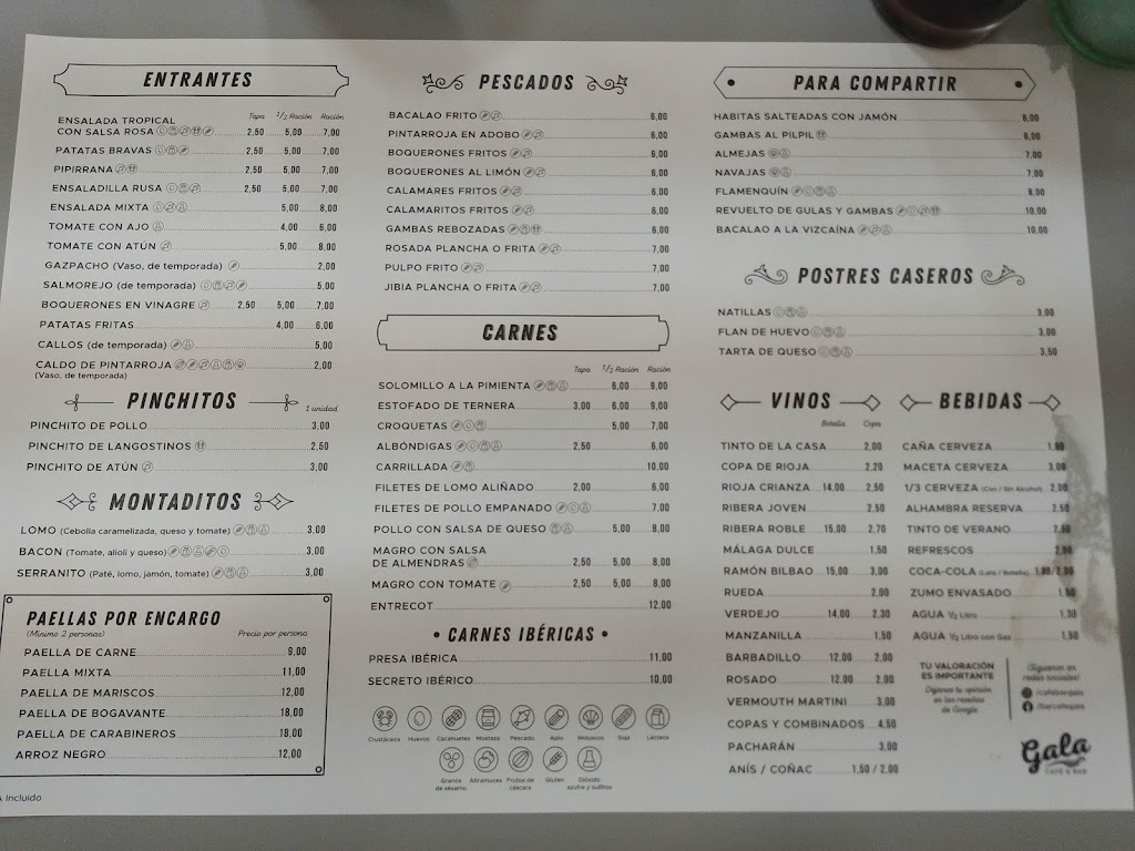 Cafe Bar Gala — Carta