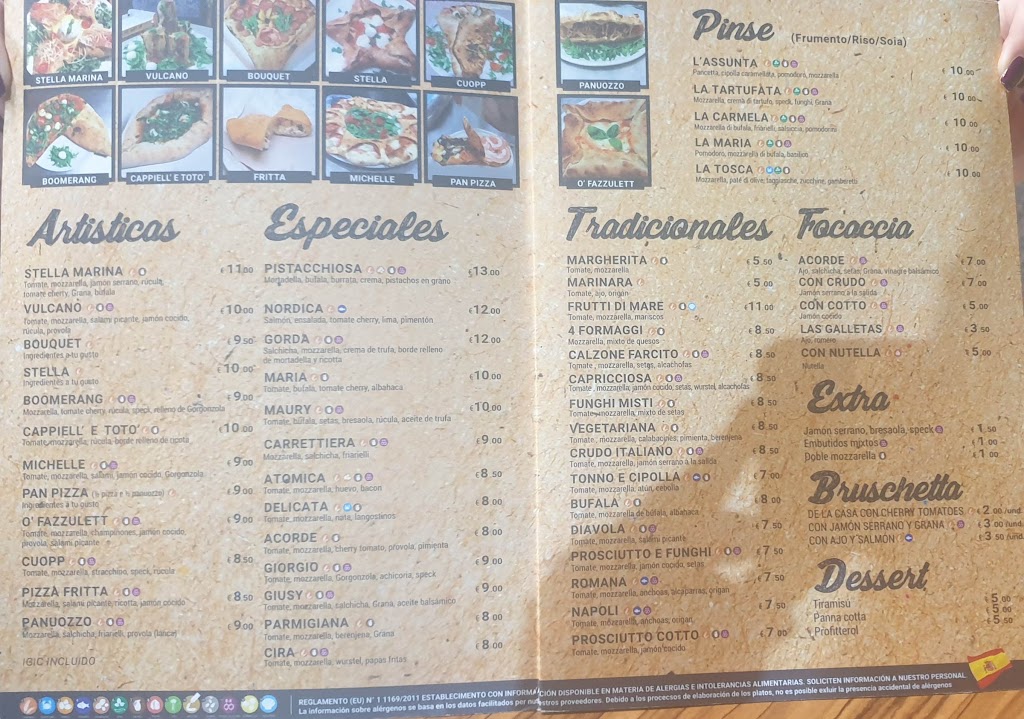 Bar Pizzeria Pinseria Acorde — Carta