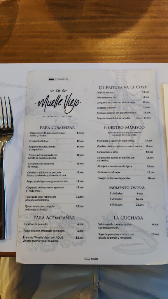 Restaurante Muelle Viejo — Carta