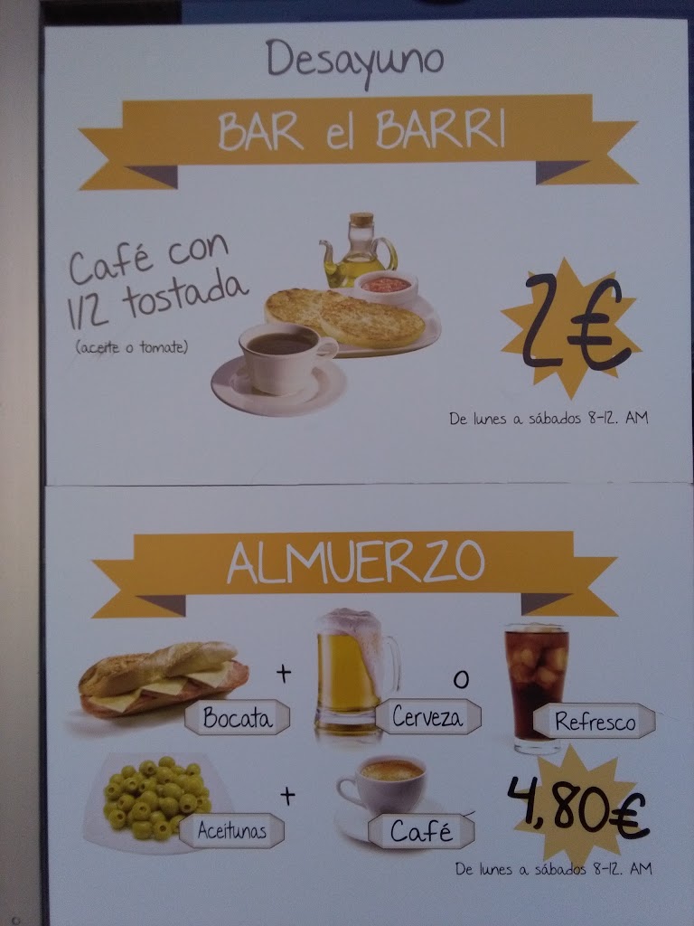 Bar El barri — Carta