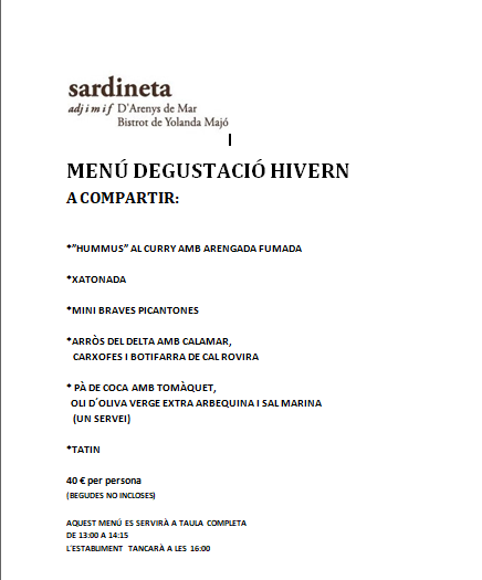 Sardineta bistrot de Yolanda Majo — Carta