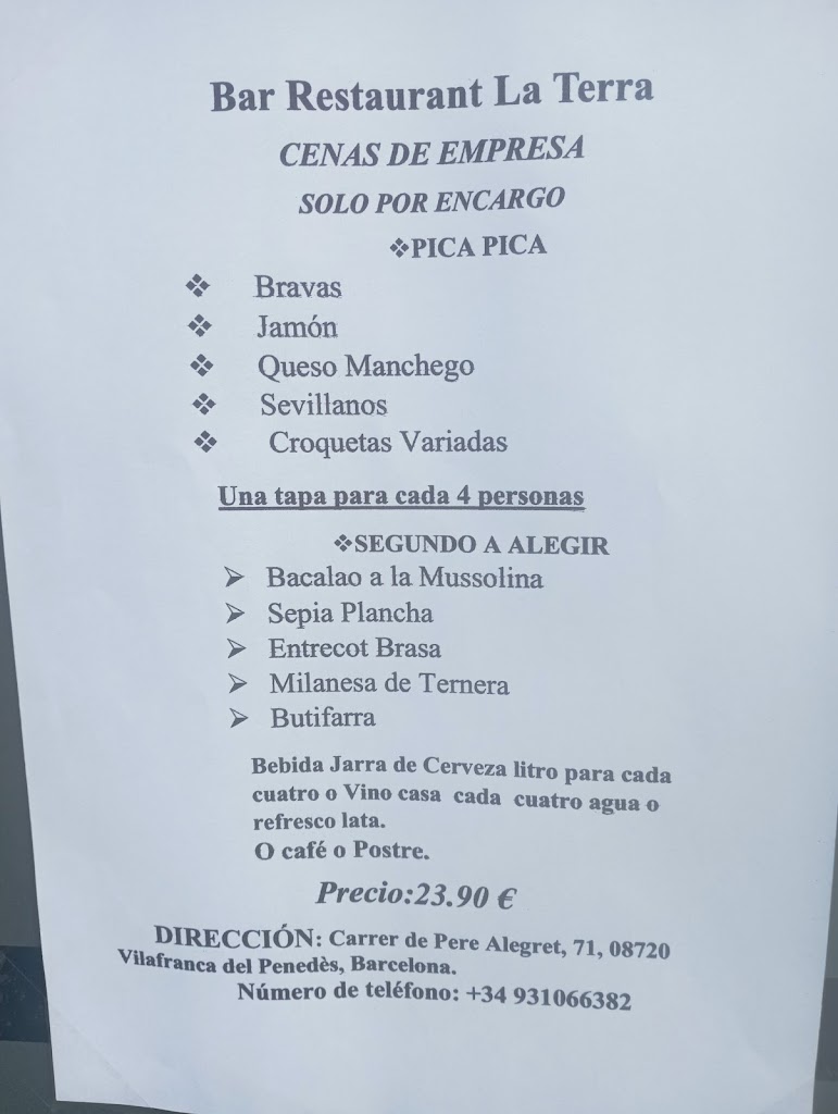 Bar Que Cana — Carta