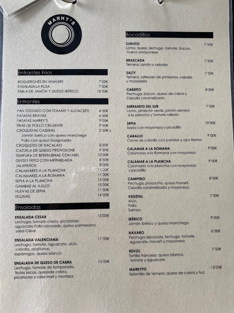 GASTROBAR MARKY'S — Carta