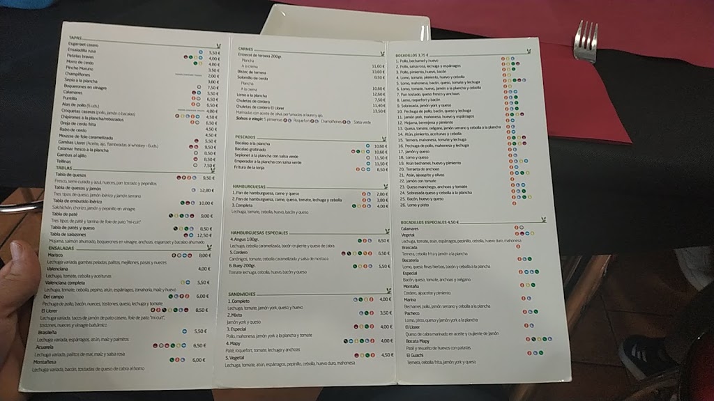 Bar Restaurante El Llorer — Carta