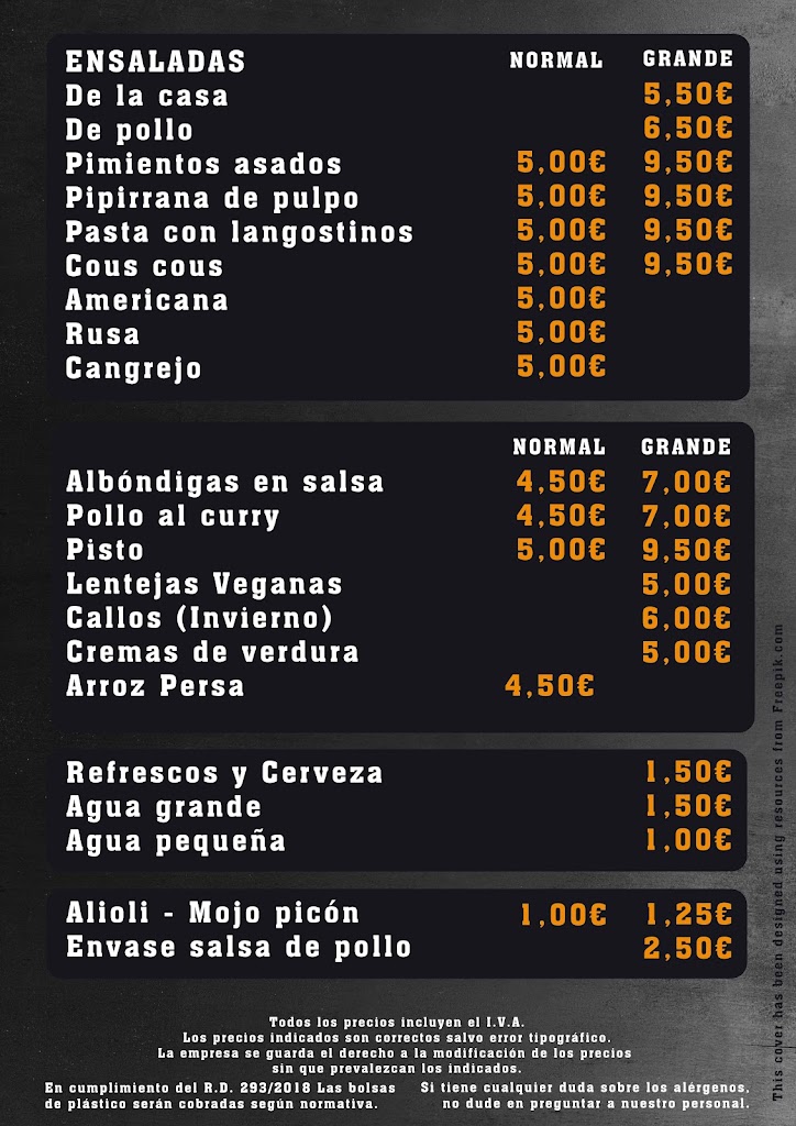 El Pollo Dorado  Asador y comidas caseras. Benalmadena. — Carta