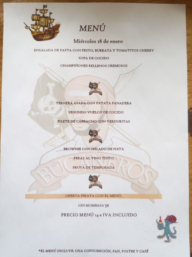 Restaurante Bucaneros — Carta