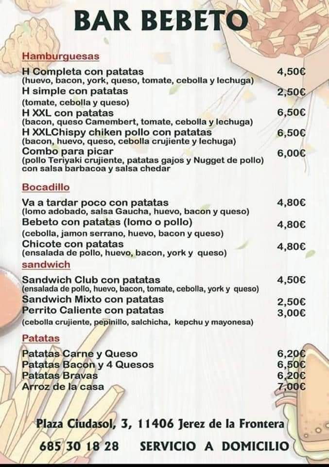 Bar Bebeto — Carta