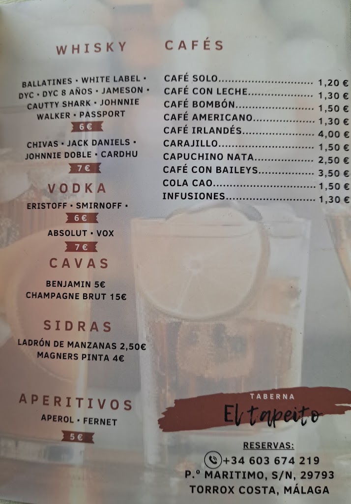 Taberna El Tapeito — Carta