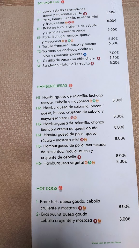 La Terracita Restaurante — Carta