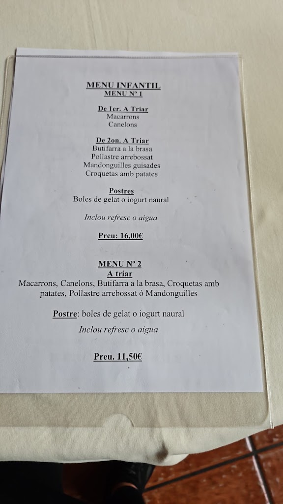 Restaurante Can Nofre — Carta