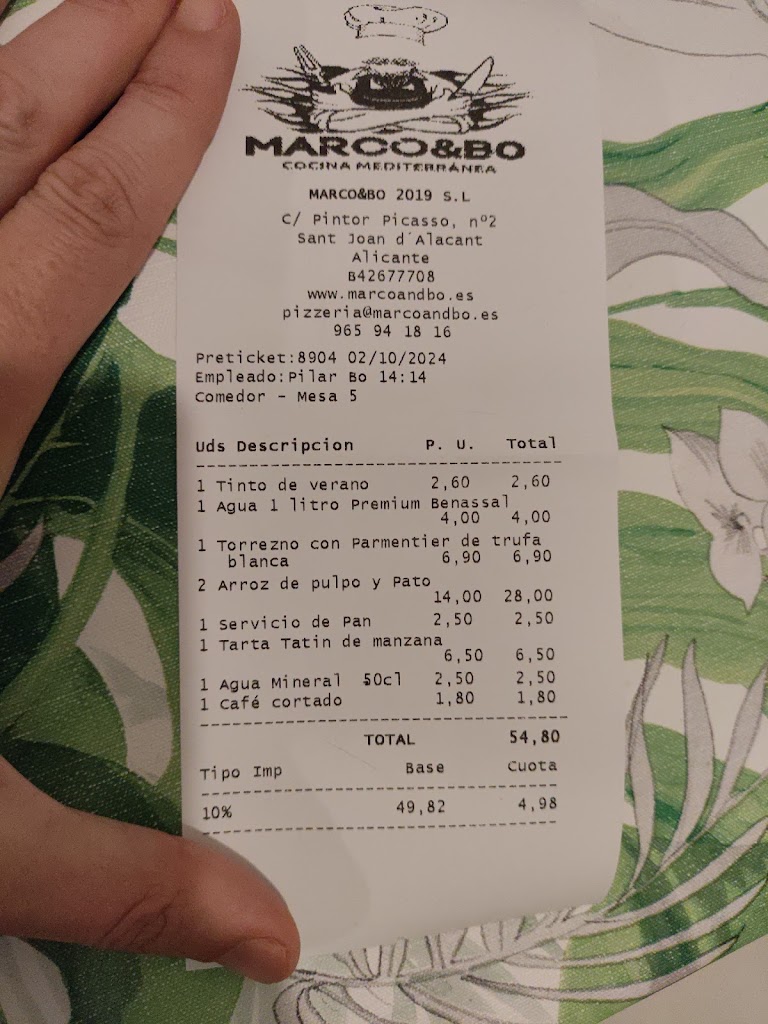 Restaurante Marco & Bo — Carta