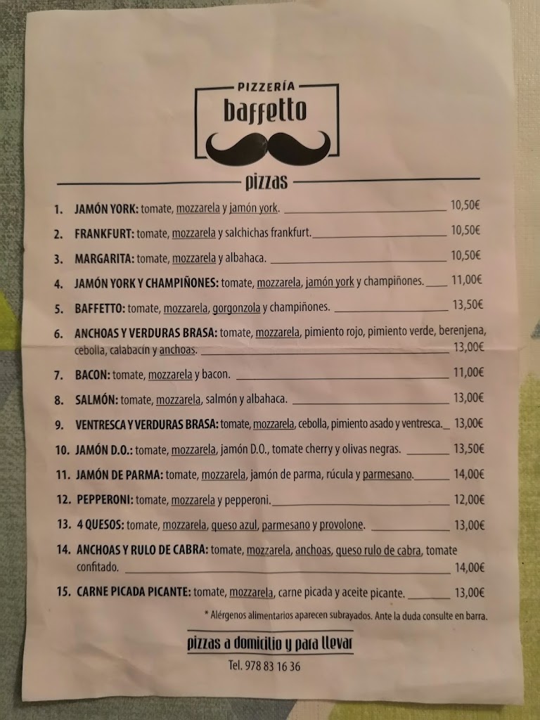 Pizzeria Baffetto — Carta