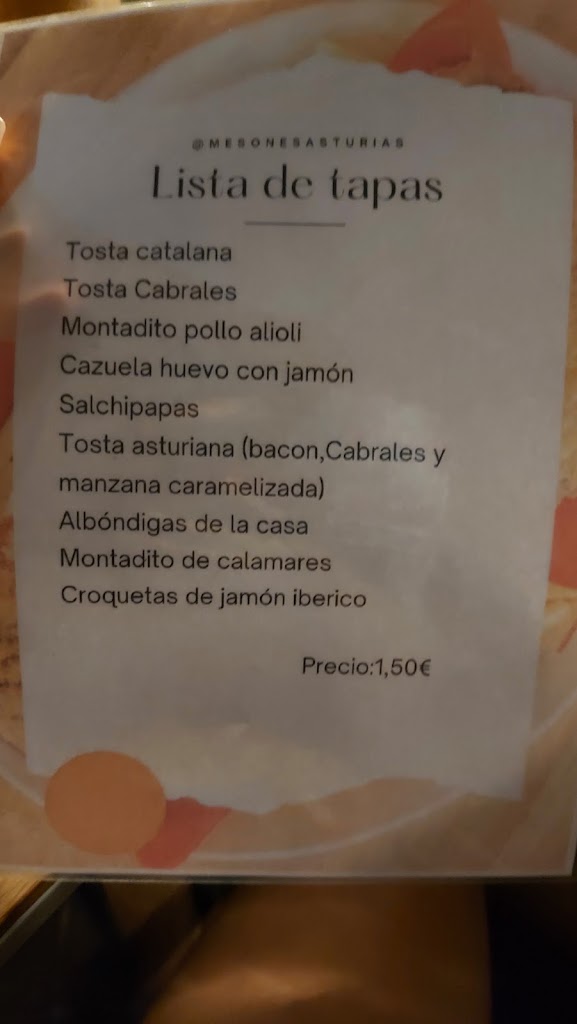 Asturias 2 Meson-Restaurante — Carta