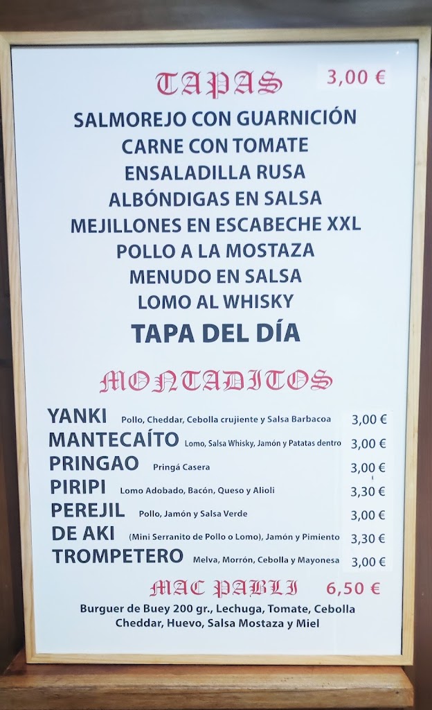 Meson Casa Pablo — Carta