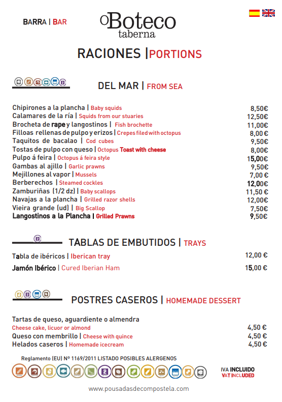 Taberna O Boteco — Carta