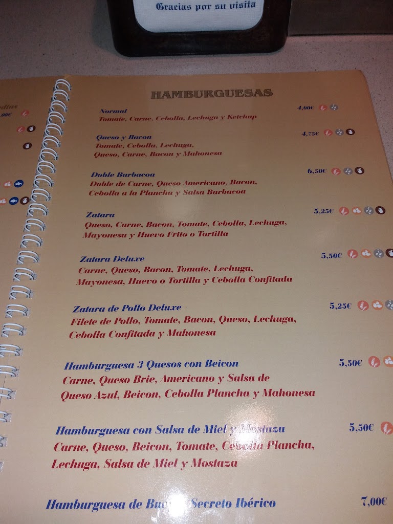 Restaurante cerveceria Zatara, S.L. — Carta
