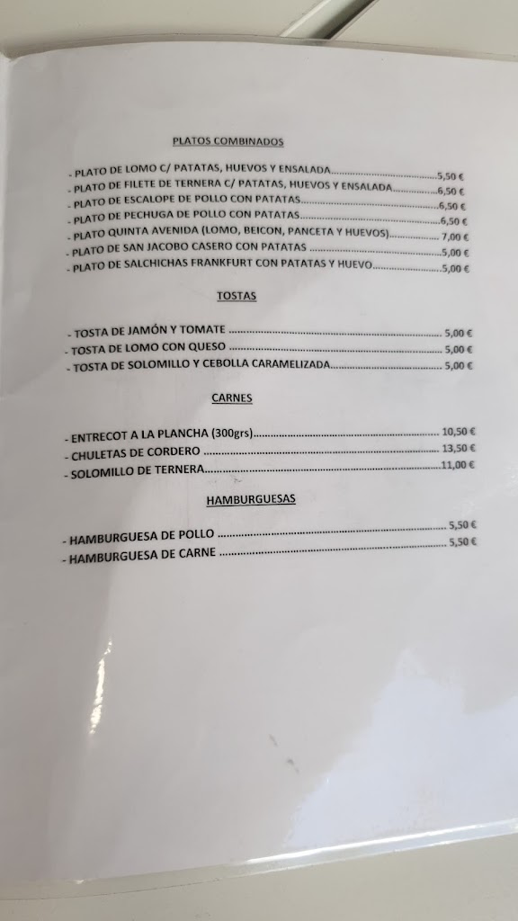 Bar 5o Avenida — Carta