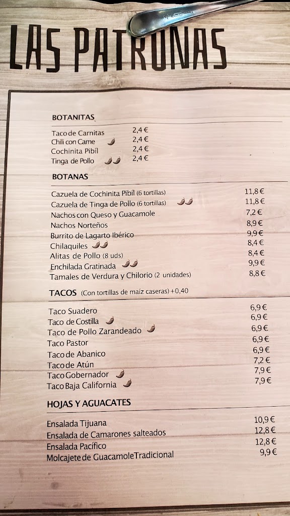 Restaurante Las Patronas Aguadulce — Carta