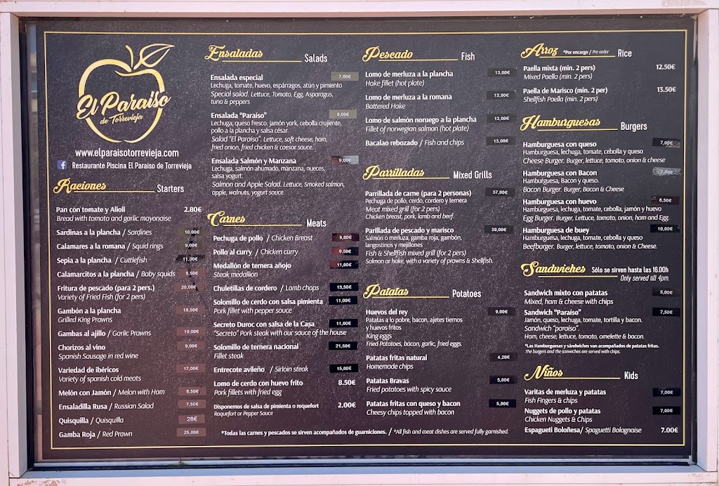 El Paraiso de Torrevieja — Carta
