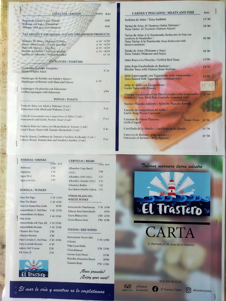 El Trastero Tapas — Carta