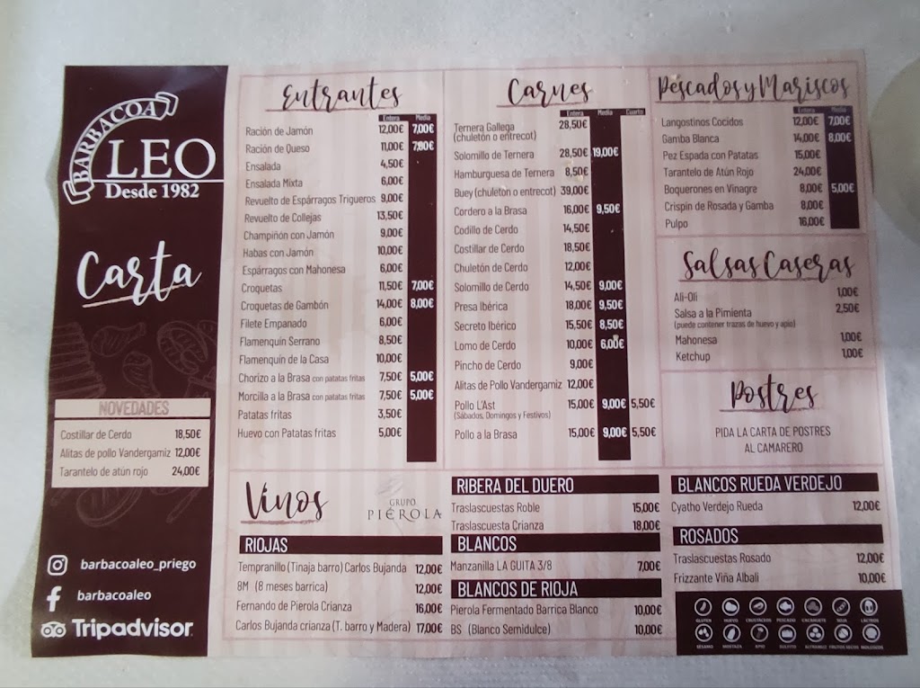 Barbacoa Leo — Carta