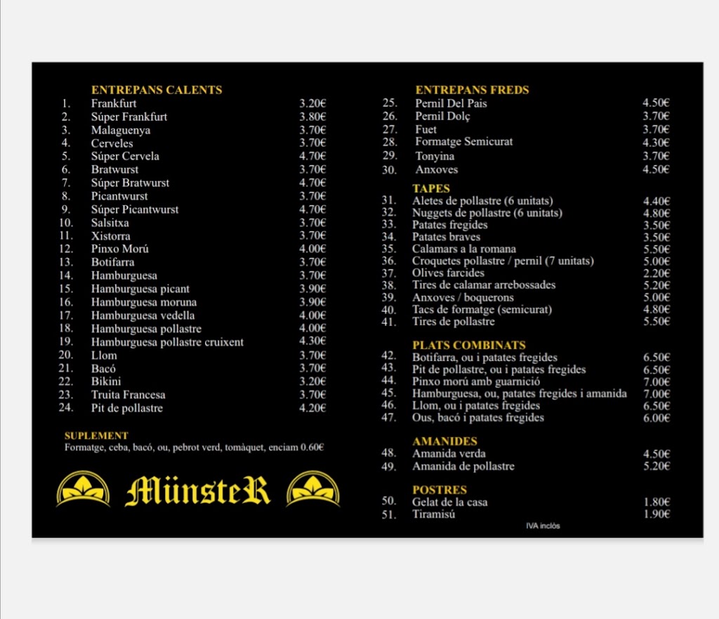 Restaurante Frankfurt Munster 2 — Carta