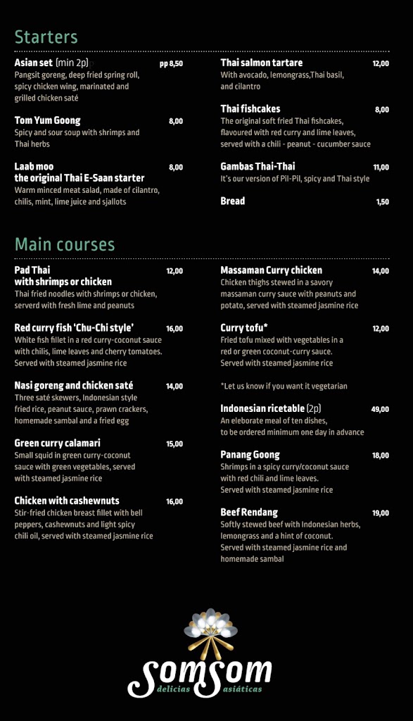 Restaurante Thaipasbar SomSom — Carta
