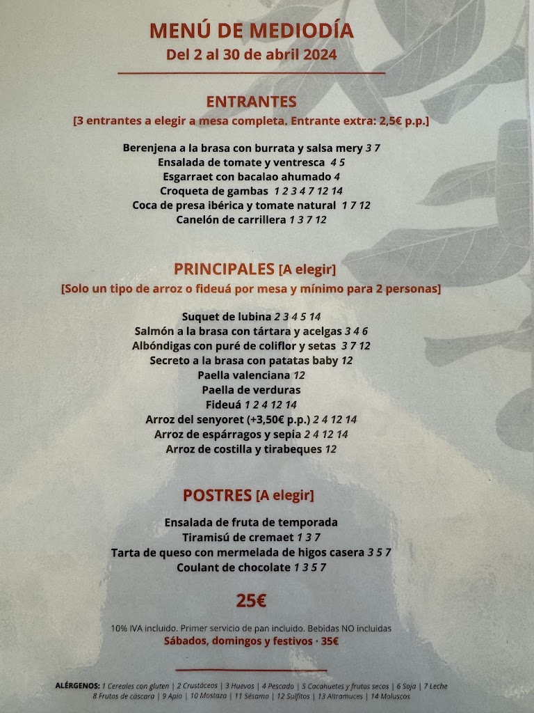 Villa Indiano. Restaurante y jardin cultural — Carta
