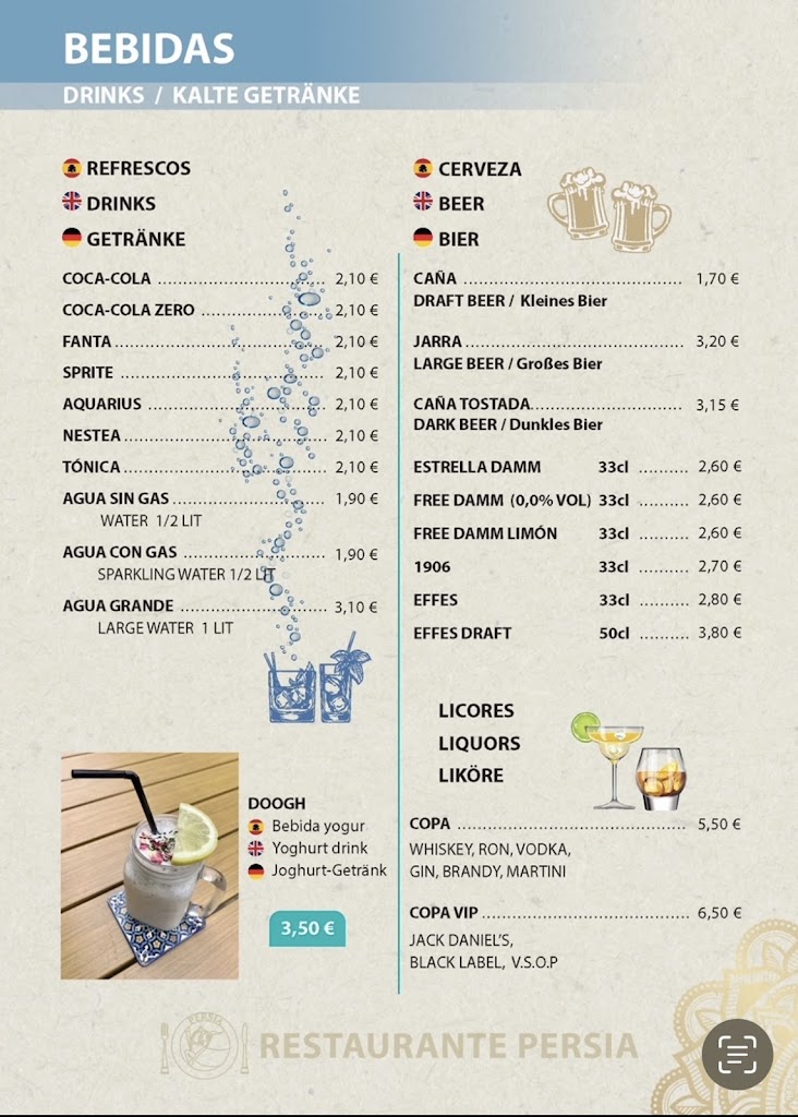 Restaurante Persia Tenerife — Carta