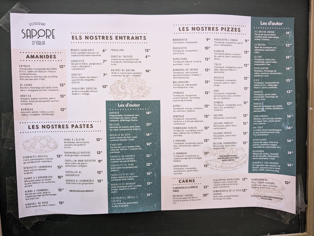 Restaurant Sapore D'Italia — Carta