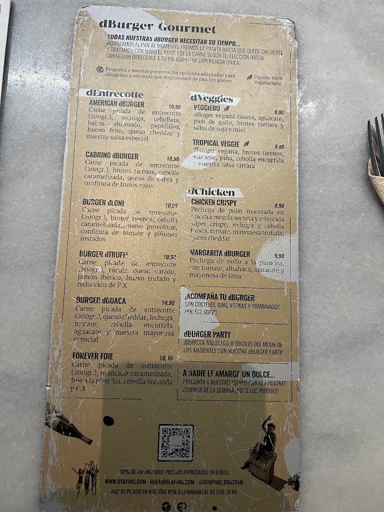 Bar restaurant Dtaping — Carta
