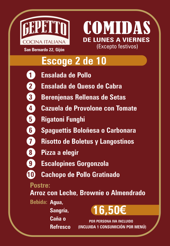 Restaurante Gepetto Centro — Carta
