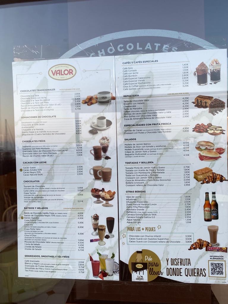 Restaurante Chocolateria Valor — Carta