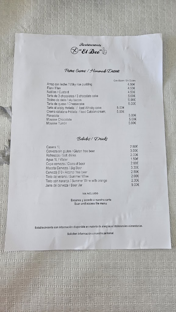 Restaurante El Deo — Carta
