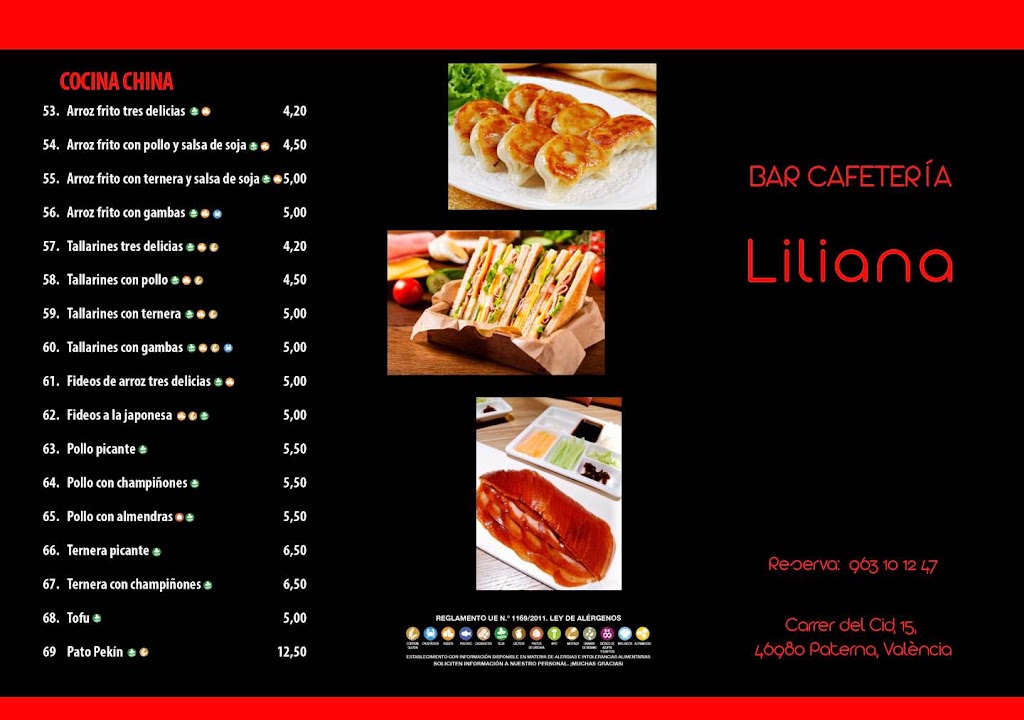 Bar cafeteria Liliana — Carta