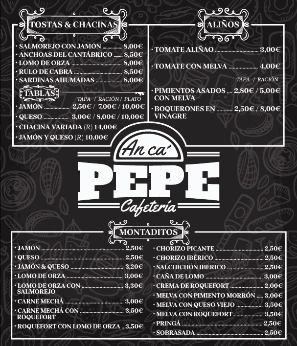Cafeteria AnCa Pepe — Carta