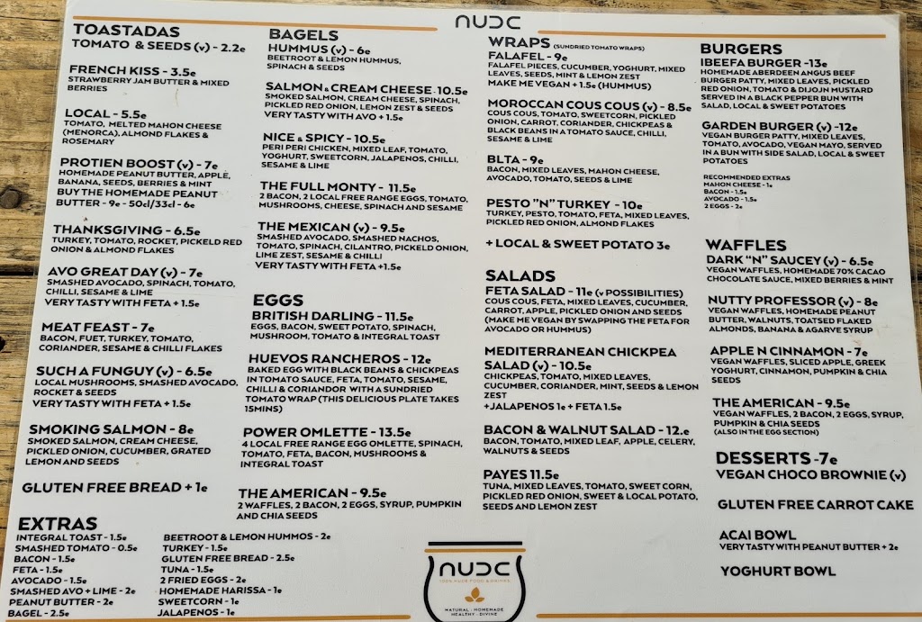 Nude Cafe Ibiza — Carta