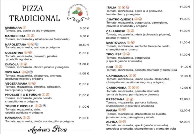 Andrea's Pizza&Tapas - Restaurante italiano Motril — Carta