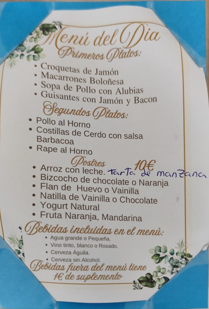 Bar restaurante Angel's — Carta