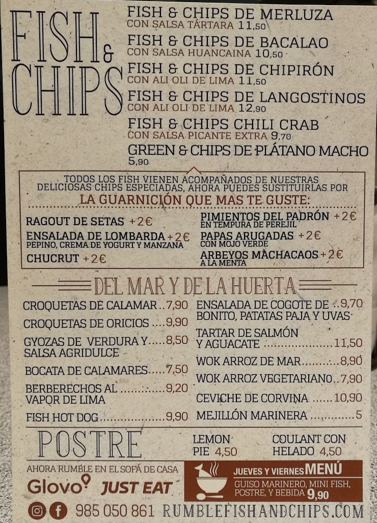 Rumble Gastronomia — Carta