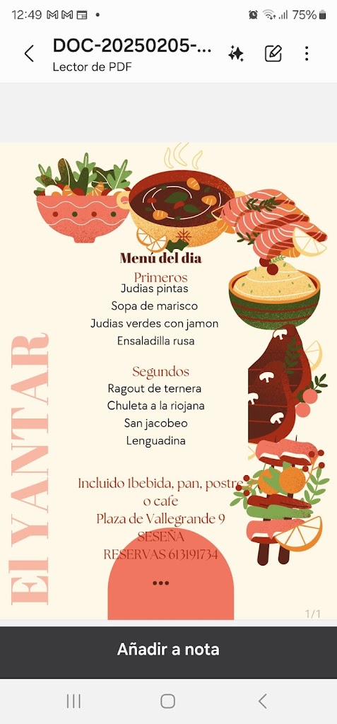 Restaurante El Yantar — Carta