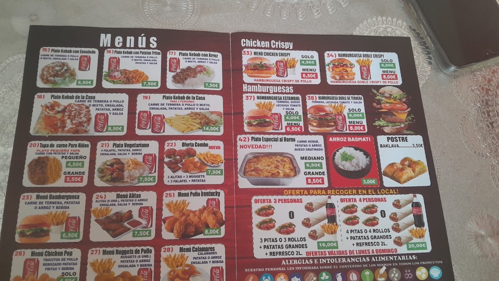 Kebab turco Alguazas — Carta