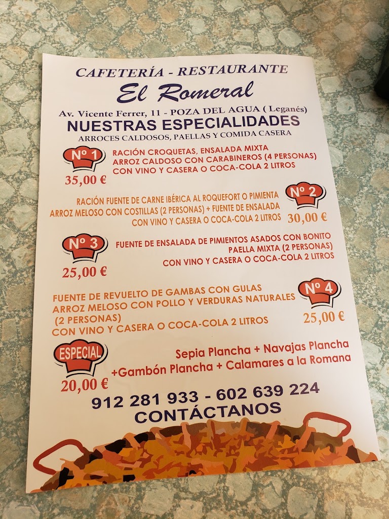 Bar El Romeral Cafeteria — Carta